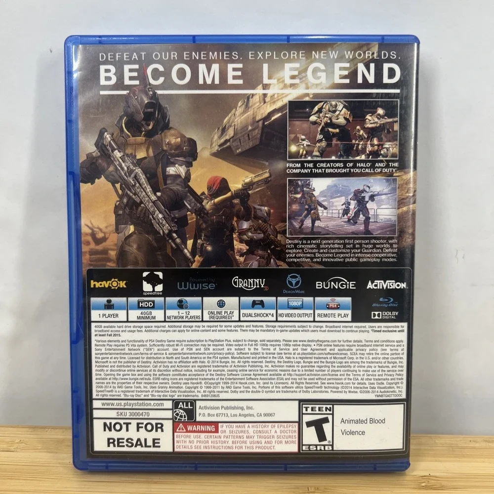 Destiny (Sony PlayStation 4-2014) PS4 - Complete‎ - Great Condition